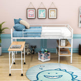 Metal Low Twin Loft Bed with Desk and Storage Shelves for Kids