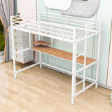 Metal Twin Loft Bed with Desk and Storage Shelves for Adults, Teens