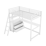 Metal Twin Size Loft Bed with Desk and Storage for College, Dorms