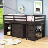 Montessori Twin Low Loft Bed with Desk and Storage for Kids - [Shelves, Dresser, Drawers, Ladder, Wood]