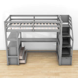 Twin Loft Bed with Desk and Stairs, Storage for Kids, Adults - [Wooden]