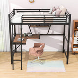 Metal Twin Loft Bed with Desk and Storage Shelf for Gamer, Adults