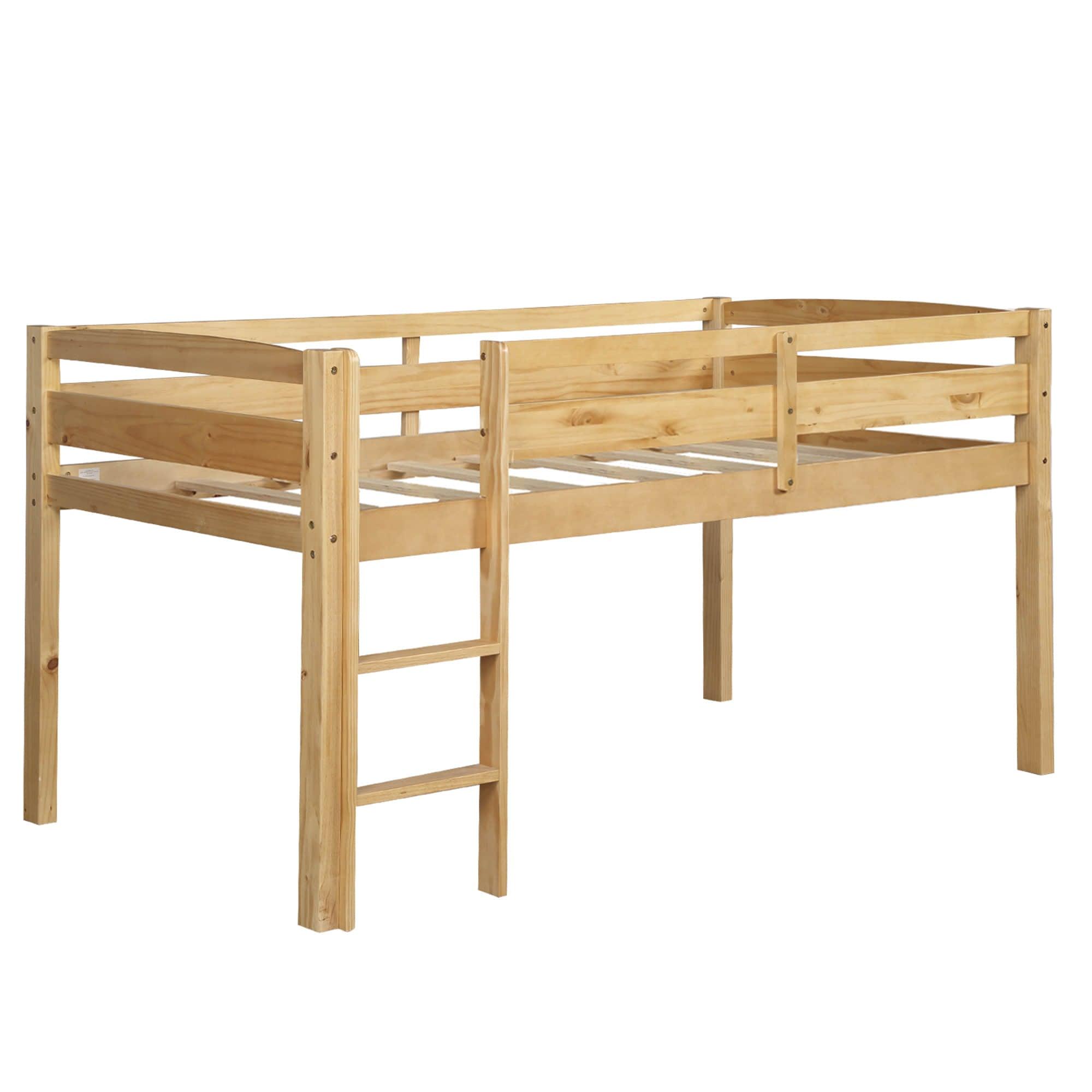 Wood Low Kids Twin Space Saving Loft Bed for Small Rooms