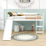 Wood Low Twin Loft Bed for Kids, Toddler with Slide