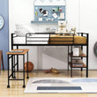 Metal Low Twin Loft Bed with Desk and Storage Shelves for Kids