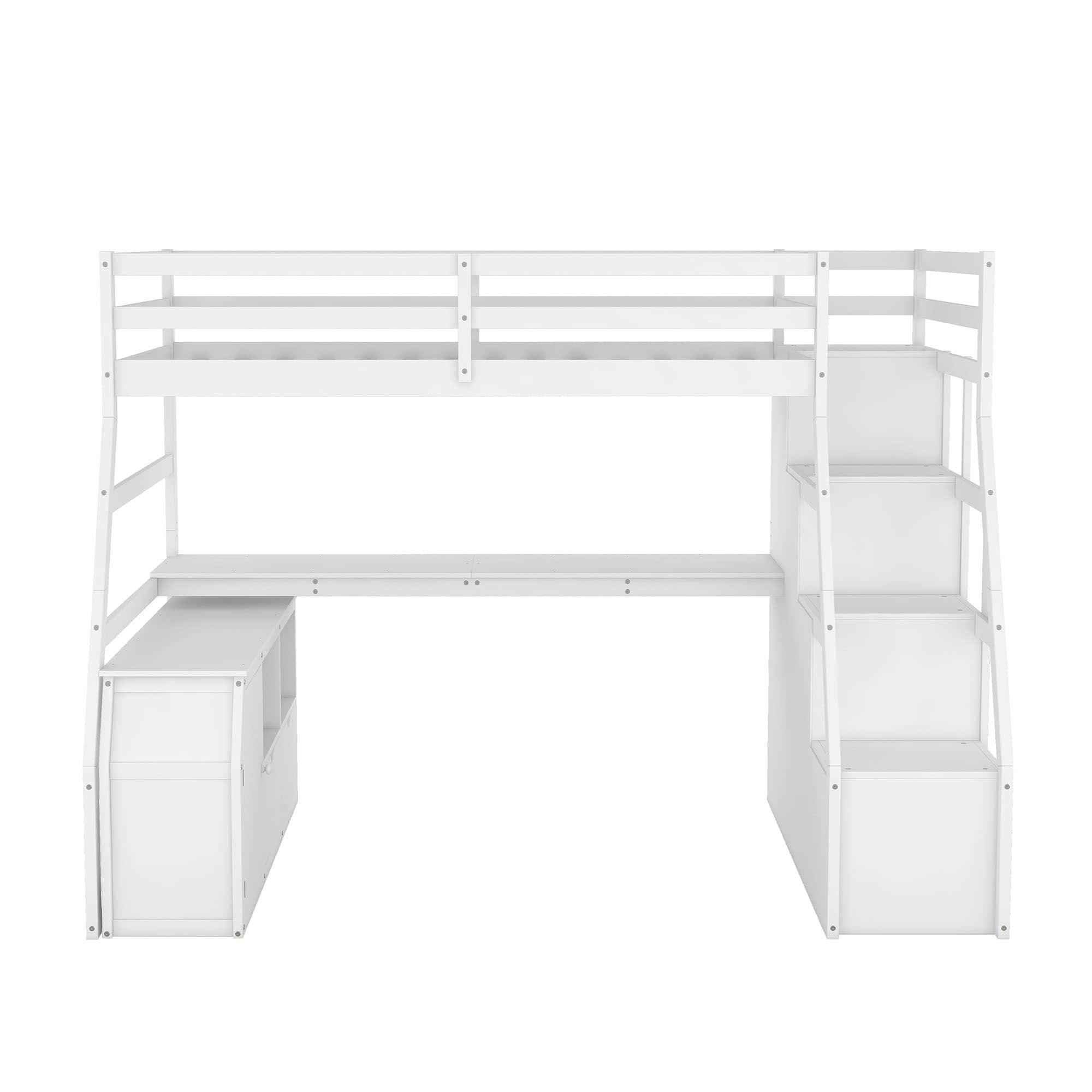 Twin Loft Bed with Desk and Stairs, Storage for Teens, Kids - [Drawers]