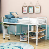 Metal Low Twin Loft Bed with Desk and Storage Shelves for Kids