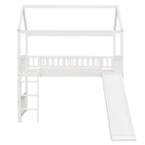 Twin Size Low House Loft Bed with Slide for Kids - [Wood]