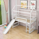 Twin Size Low House Loft Bed with Slide for Kids - [Wood]