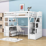 Twin Loft Bed with Desk and Stairs, Storage for Kids, Adults - [Wooden]