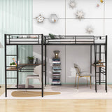 L-Shaped Double Black Metal Twin Loft Bed with Desks for 2 Person - [Corner]