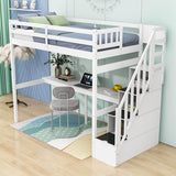 Twin Loft Bed with Desk and Storage Stairs for Adults, Kids, Teens