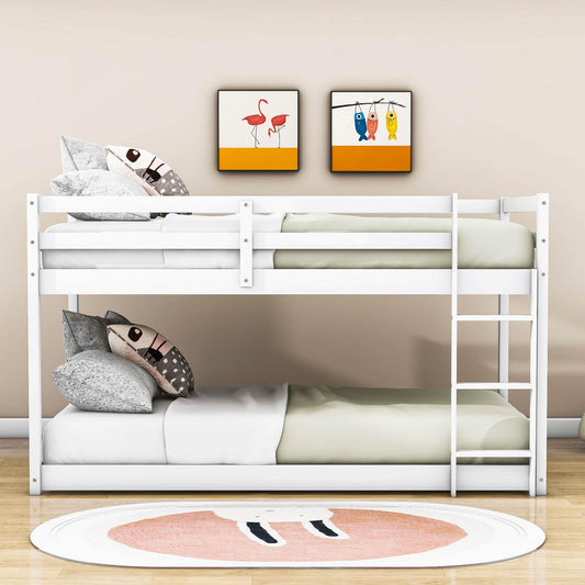 Wood Scandinavian Twin Over Twin Floor Loft Bunk Bed with Ladder