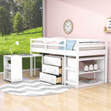 Montessori Twin Low Loft Bed with Desk and Storage for Kids - [Shelves, Dresser, Drawers, Ladder, Wood]