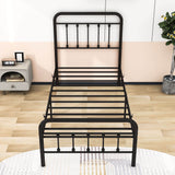 Vintage Twin Size Metal Bed Frame with Slats Headboard