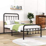 Vintage Twin Size Metal Bed Frame with Slats Headboard