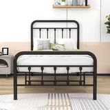 Vintage Twin Size Metal Bed Frame with Slats Headboard