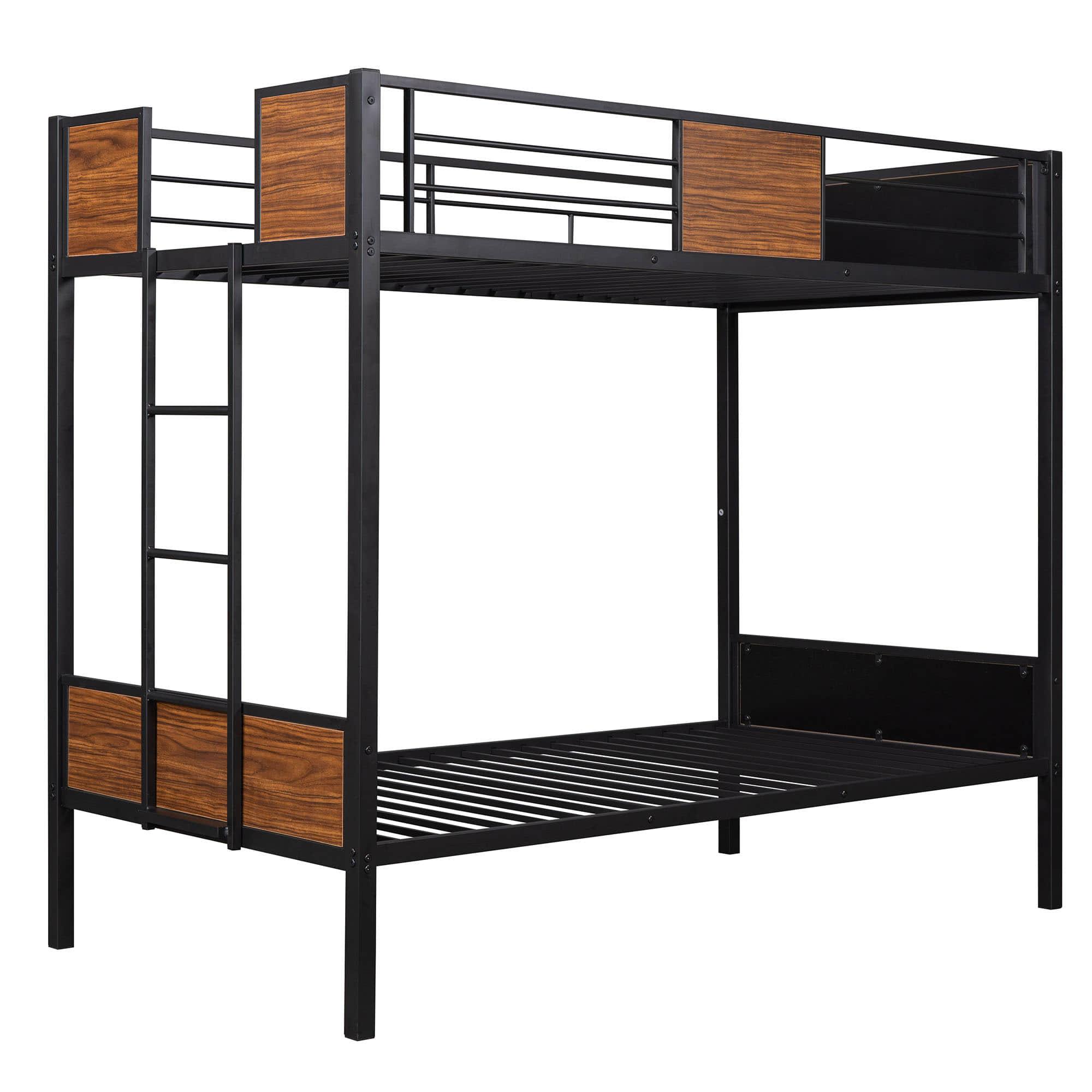 Mid-Century Modern Twin Over Twin Bunk Beds for Kids - [Metal, Black]