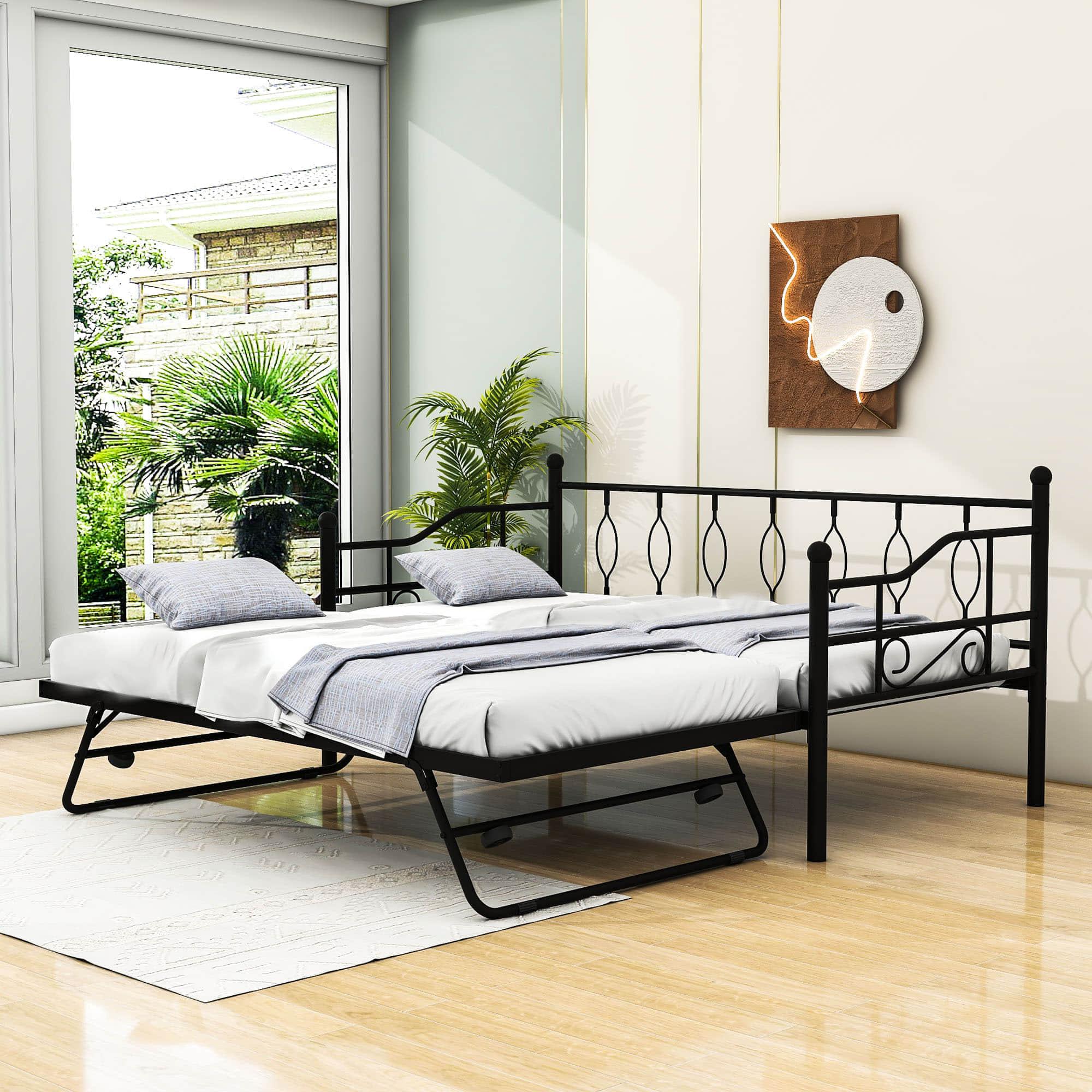 Metal Twin Size Daybed with Twin Pop Up Portable Folding Trundle