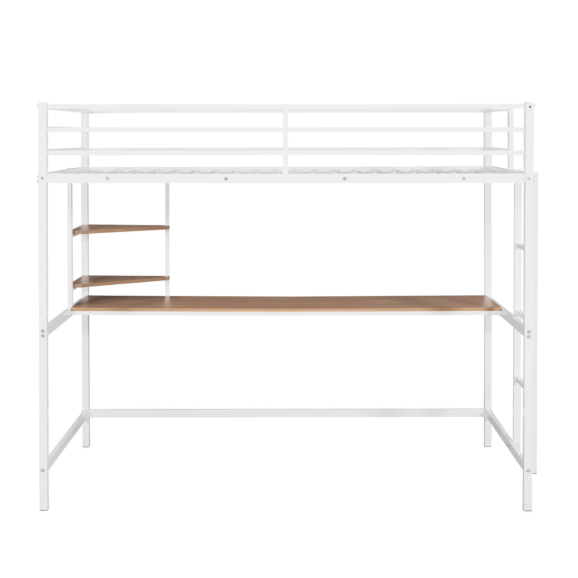 Metal Twin Loft Bed with Desk and Storage Shelves for Adults, Teens