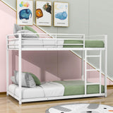 Montessori Twin Over Twin Scandinavian Floor Metal Bunk Bed with Ladder for Kids