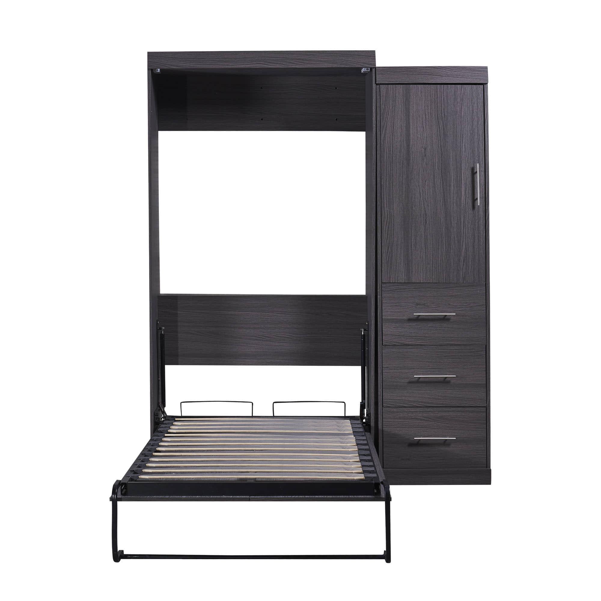 Vintage Twin Size Murphy Bed Cabinet with Storage - [Wardrobe, Drawers]