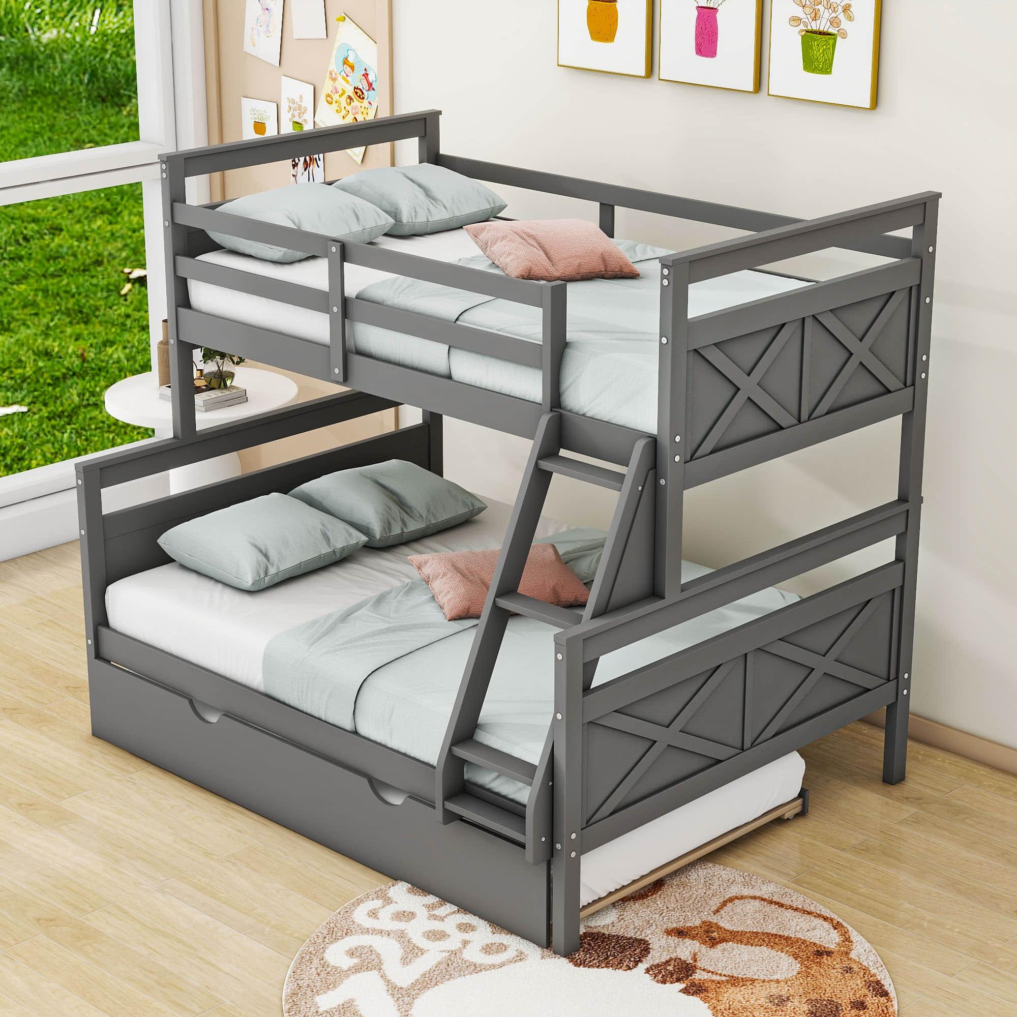 Modern Twin Over Full Bunk Beds with Trundle for Kids, Adults - [Wooden, Convertible]