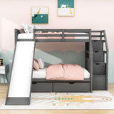 Twin Over Full Bunk Beds with Slide and Stairs, Storage for Kids - [Drawers, Cabinet]