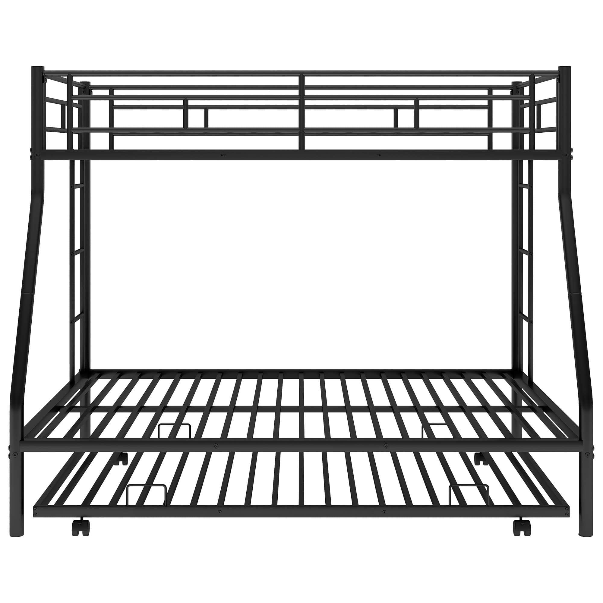 Metal Twin Over Full Bunk Beds with Trundle for Kids Adults - Two Ladders