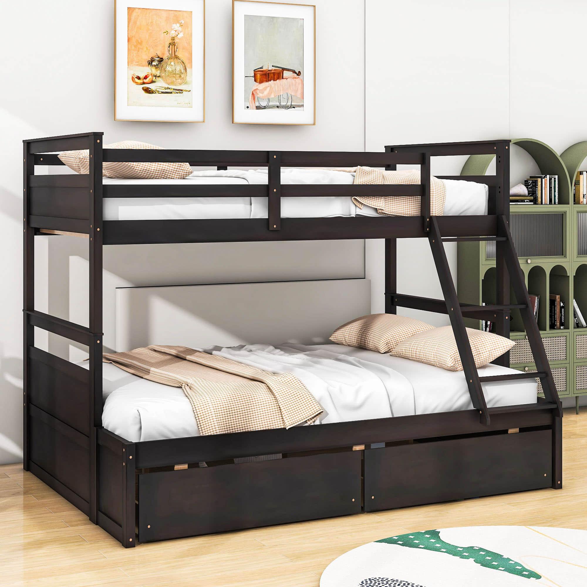 Wooden Twin Over Full Bunk Beds with Storage Drawers for Kids, Adult - [Convertible]