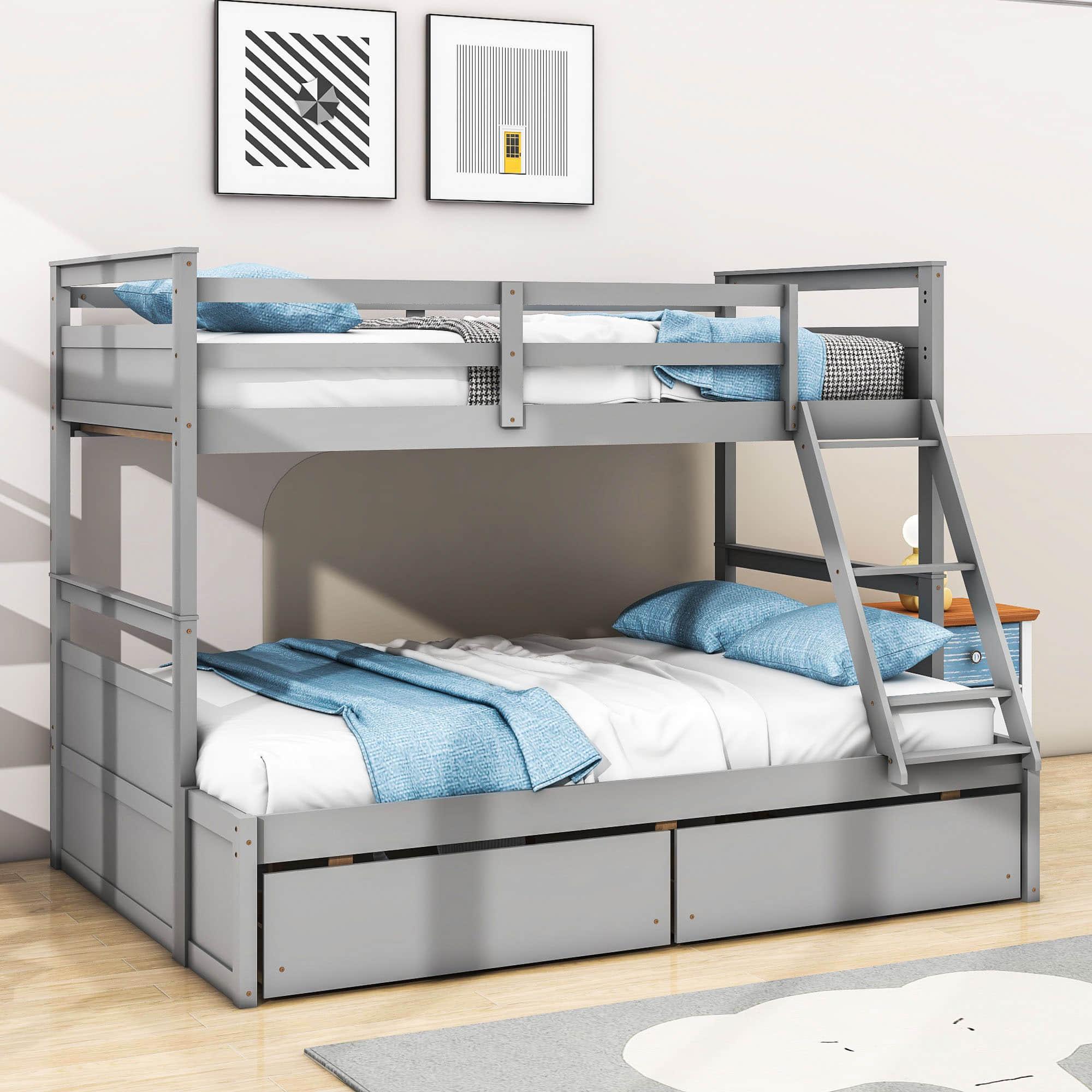 Wooden Twin Over Full Bunk Beds with Storage Drawers for Kids, Adult - [Convertible]