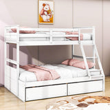 Wooden Twin Over Full Bunk Beds with Storage Drawers for Kids, Adult - [Convertible]