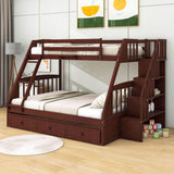 Twin Over Full Bunk Beds with Stairs and Storage Drawers - [Wooden, Convertible]