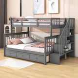 Twin Over Full Bunk Beds with Stairs and Storage Drawers, Shelves - [Convertible]