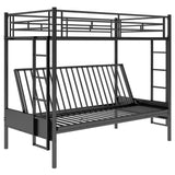 Twin Over Full Futon Bunk Beds with 2 Ladders - [Black, Metal]