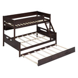 Wooden Twin Over Full Bunk Beds with Trundle and Storage Bookshelves