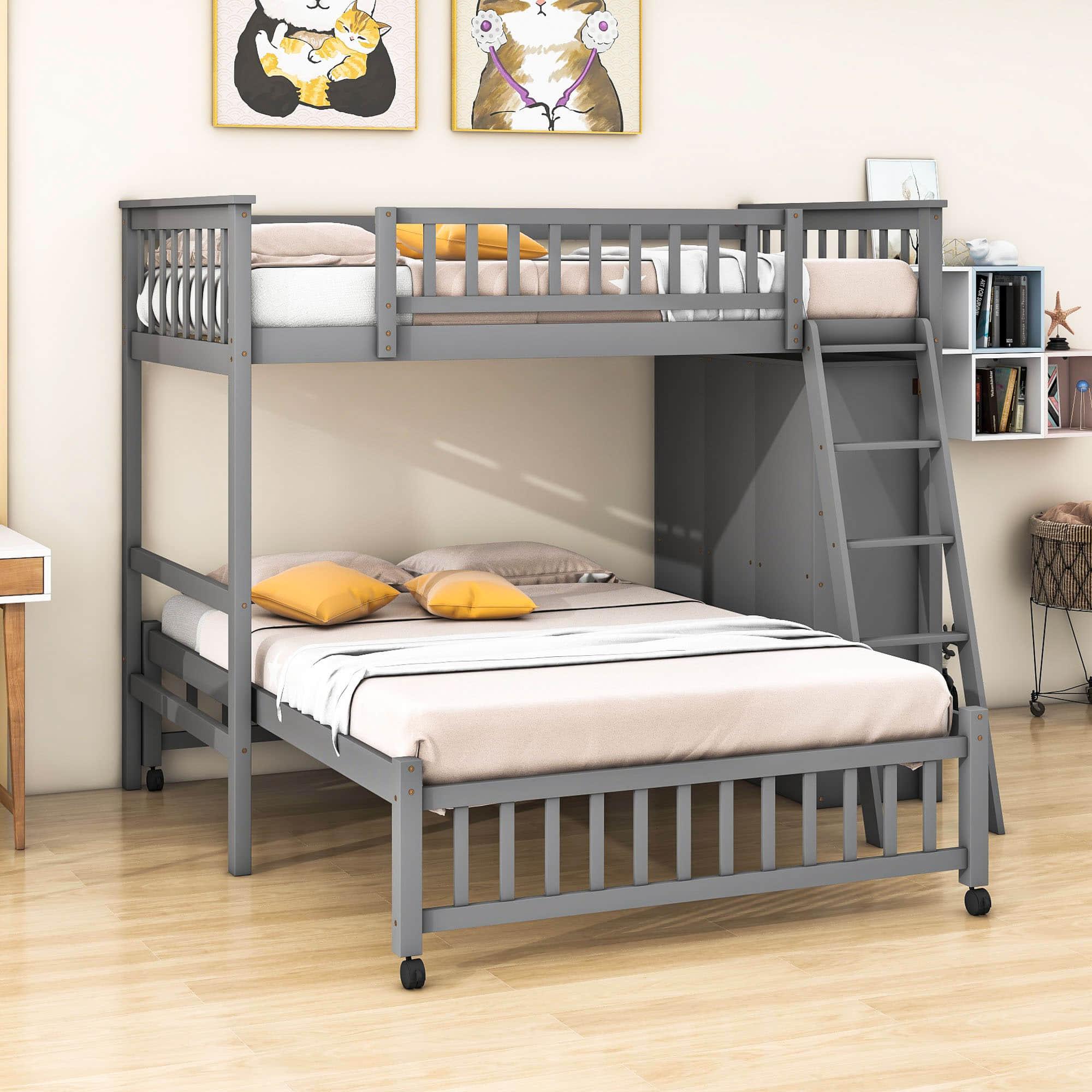 Wooden L-Shaped Twin Over Full Adult Bunk Beds with Storage - [Drawers]