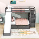 Twin Over Full Bunk Beds with Slide and Stairs, Storage for Kids - [Drawers, Cabinet]