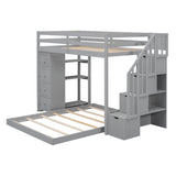 L-Shaped Twin Over Full Floor Bunk Beds for Toddlers, Kids with Stairs