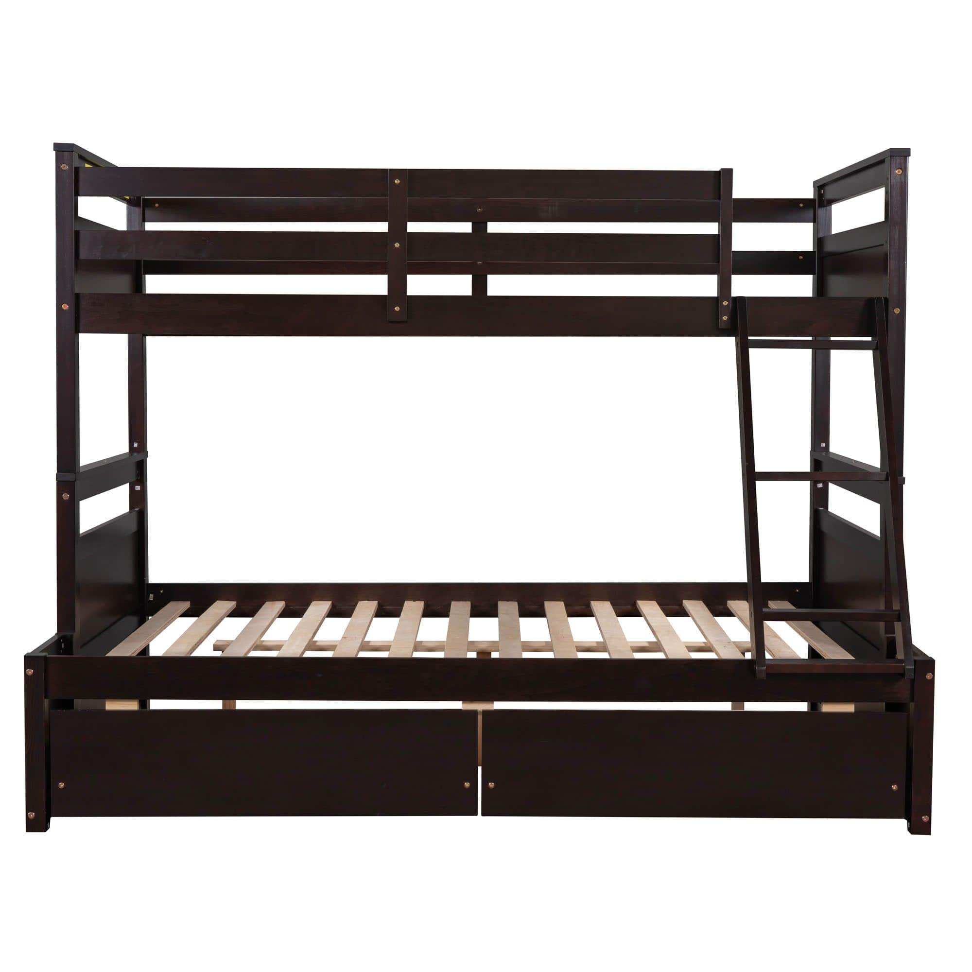 Wooden Twin Over Full Bunk Beds with Storage Drawers for Kids, Adult - [Convertible]