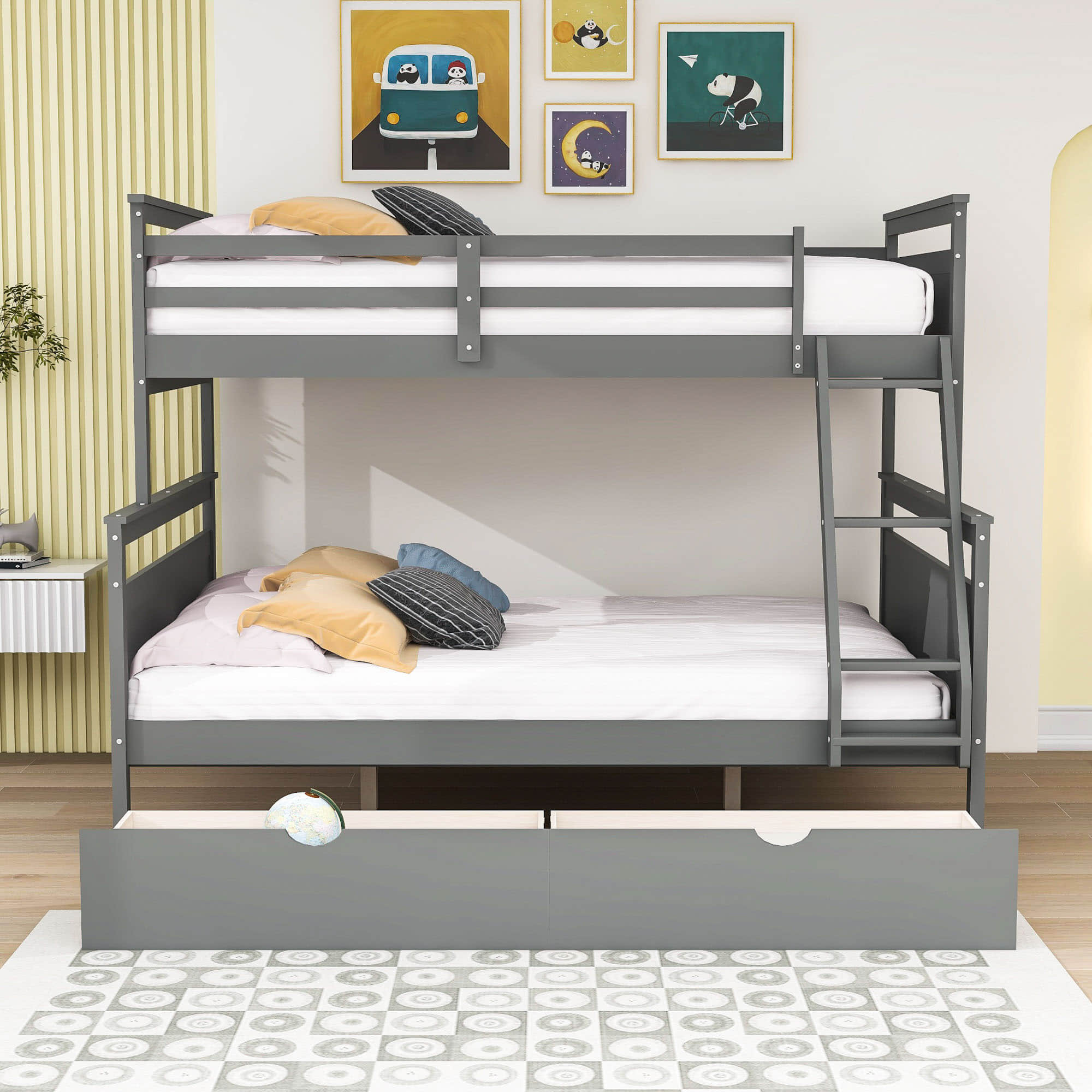 Modern Convertible Twin Over Full Bunk Bed with Storage Drawers - [Wood]