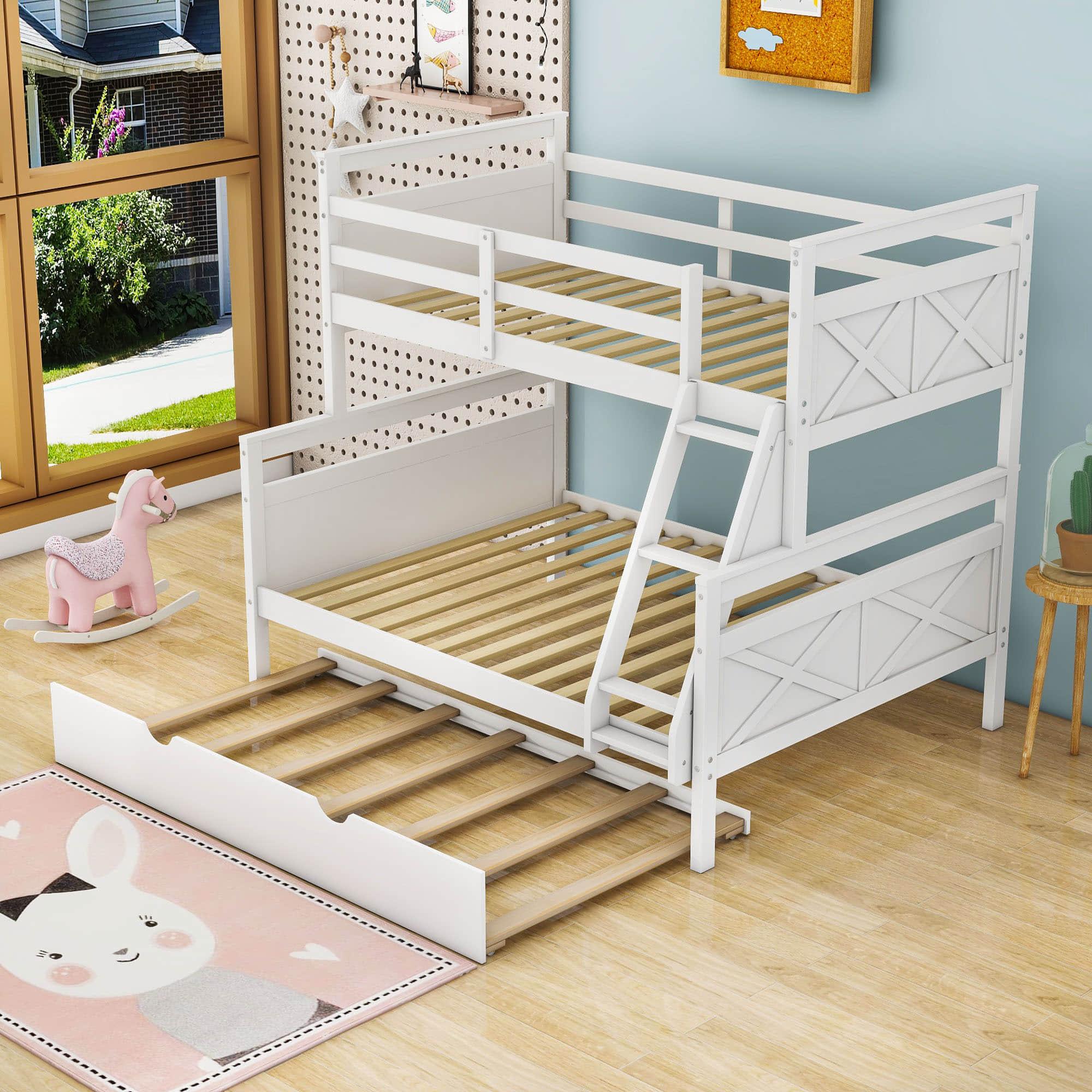 Modern Twin Over Full Bunk Beds with Trundle for Kids, Adults - [Wooden, Convertible]