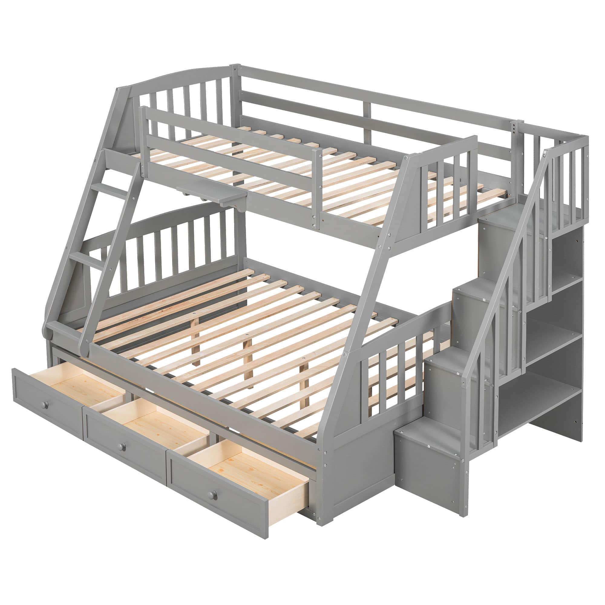 Twin Over Full Bunk Beds with Stairs and Storage Drawers - [Wooden, Convertible]