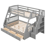 Twin Over Full Bunk Beds with Stairs and Storage Drawers - [Wooden, Convertible]