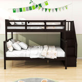 Wood Twin Over Full Bunk Bed with Storage and Stairs - [Shelves, Classic]