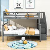 Wood Twin Over Full Bunk Bed with Storage and Stairs - [Shelves, Classic]