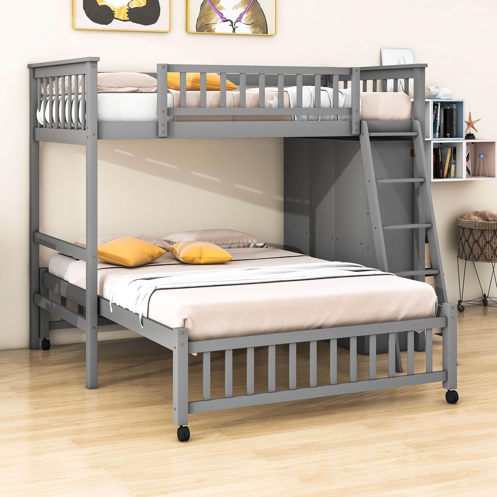 Wooden L-Shaped Twin Over Full Adult Bunk Beds with Storage - [Drawers]