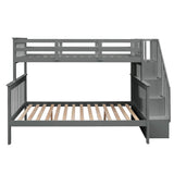 Wood Twin Over Full Bunk Bed with Storage and Stairs - [Shelves, Classic]