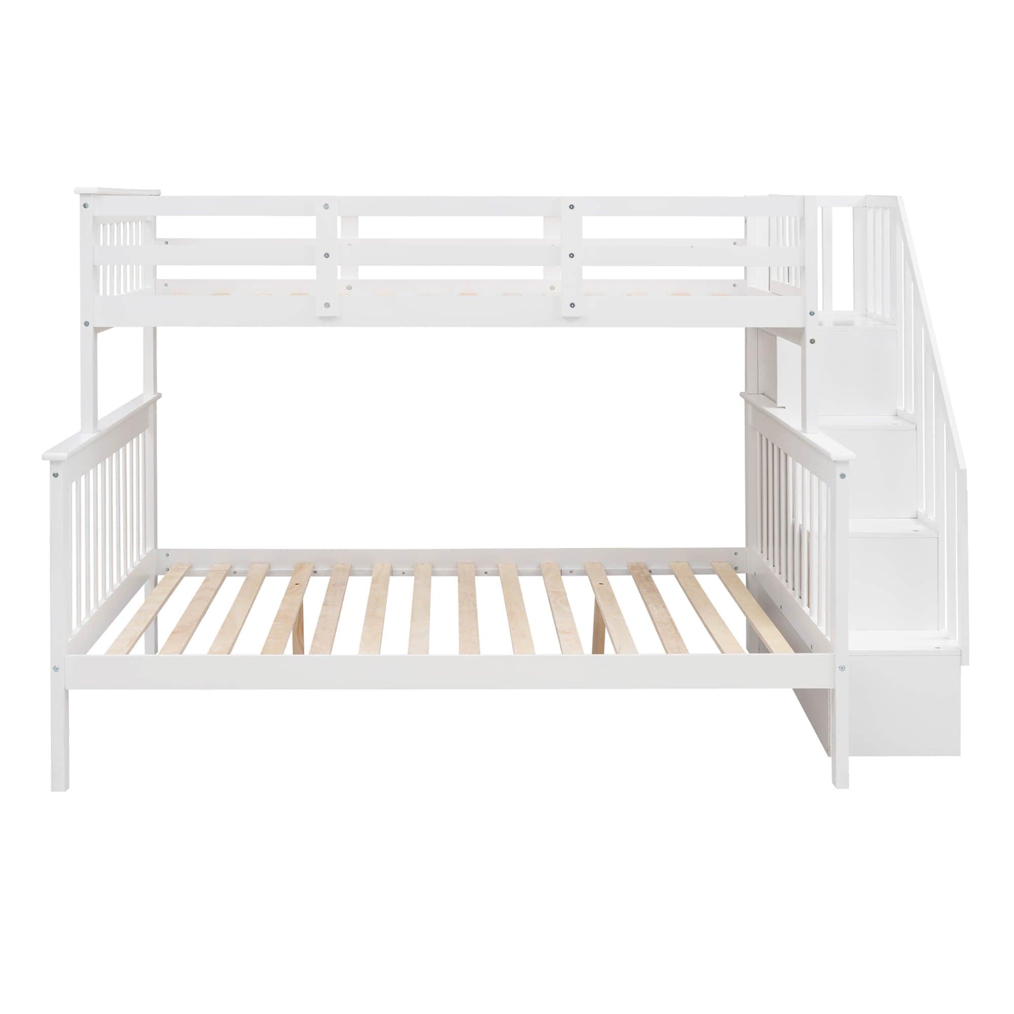 Wood Twin Over Full Bunk Bed with Storage and Stairs - [Shelves, Classic]