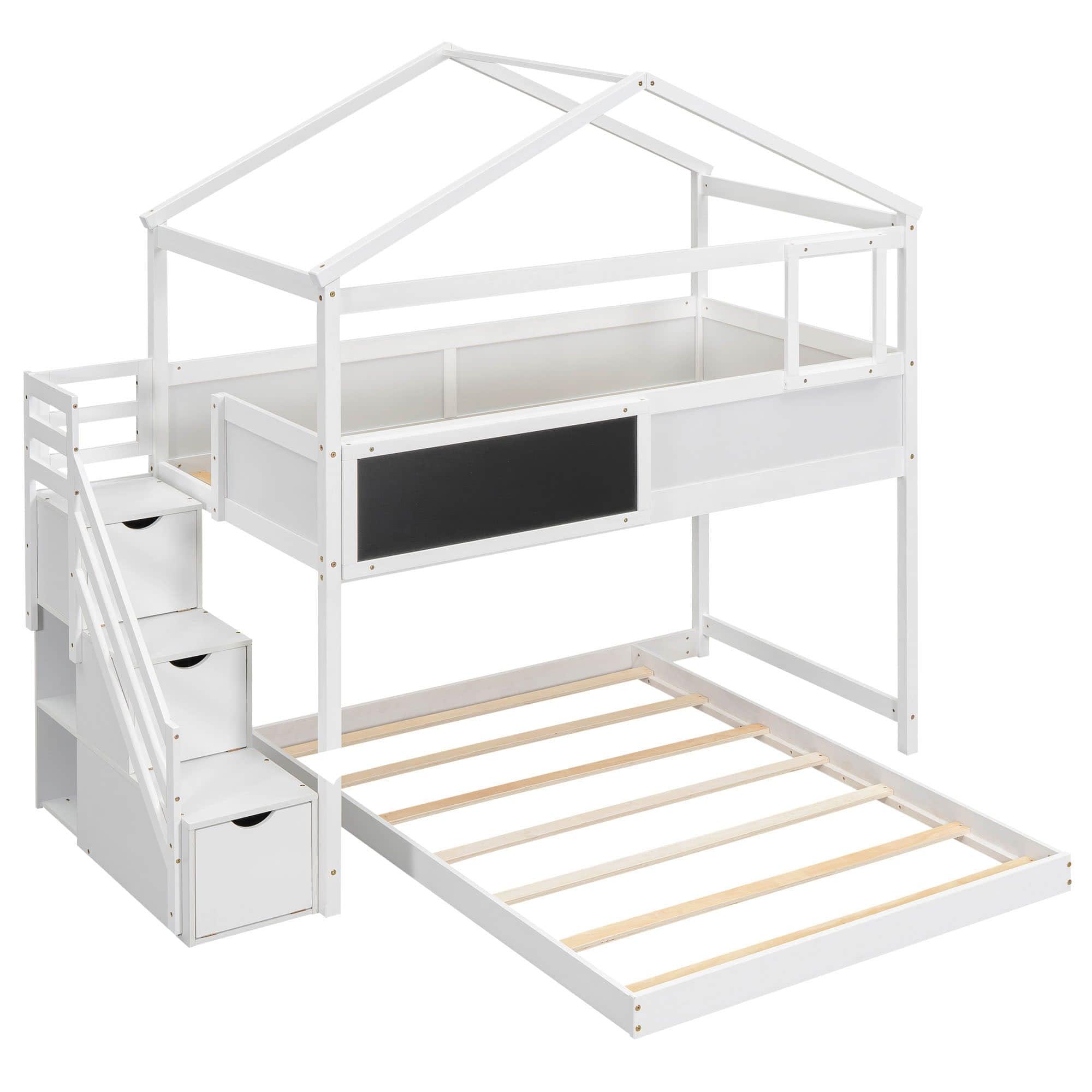 Low Twin Over Full House L-Shaped Bunk Beds for Toddler, Kids - [Floor]